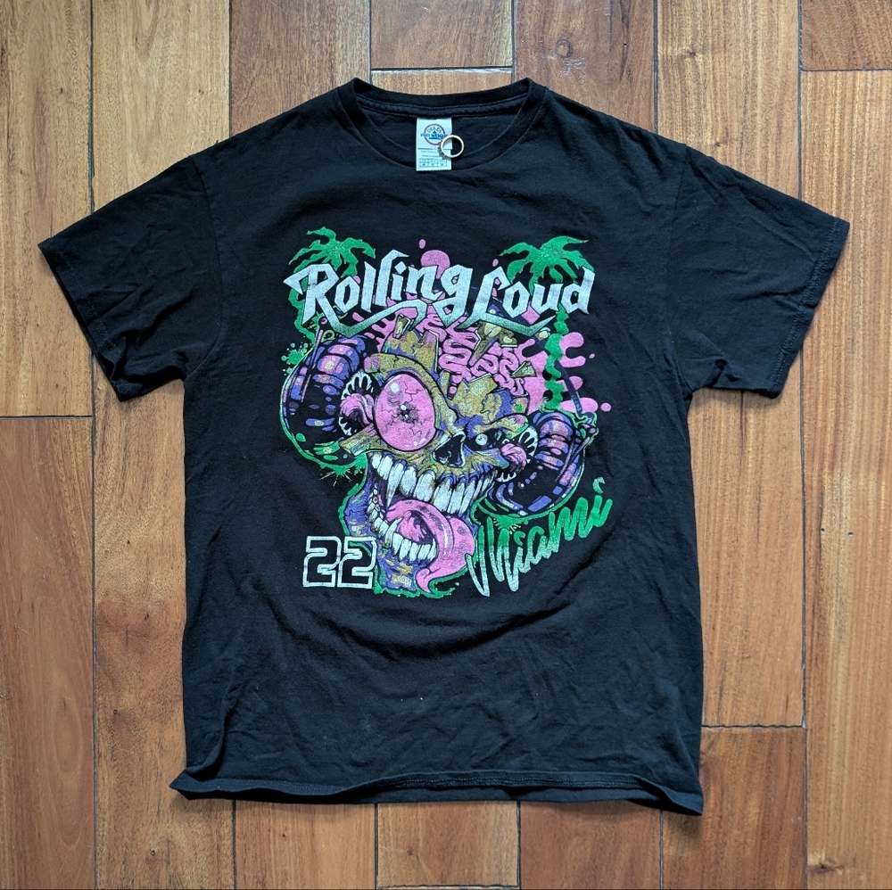 Delta Black Graphic T-Shirt with Green and Pink Accents